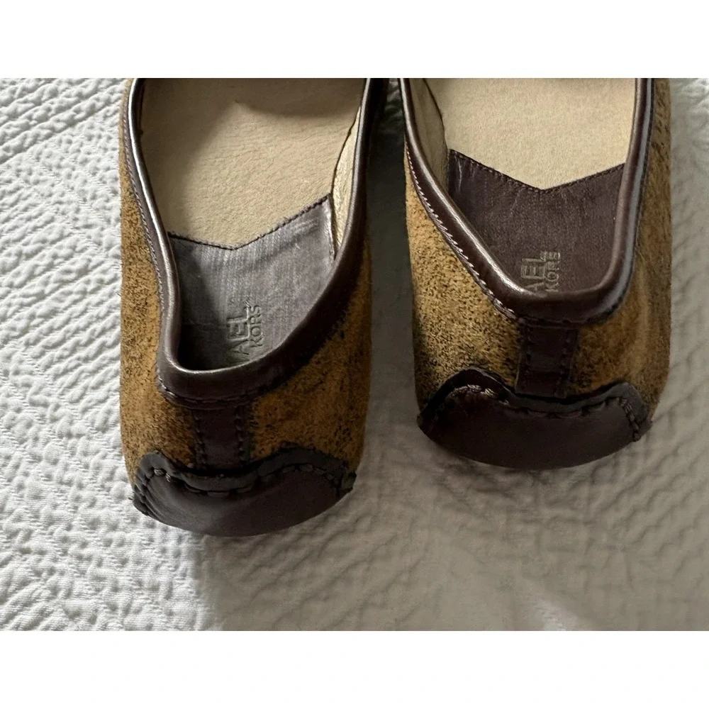 Michael Kors Women's Signature Leather Flats Brown MK Gold Size 7 Rubber Neutral - Picture 5 of 8